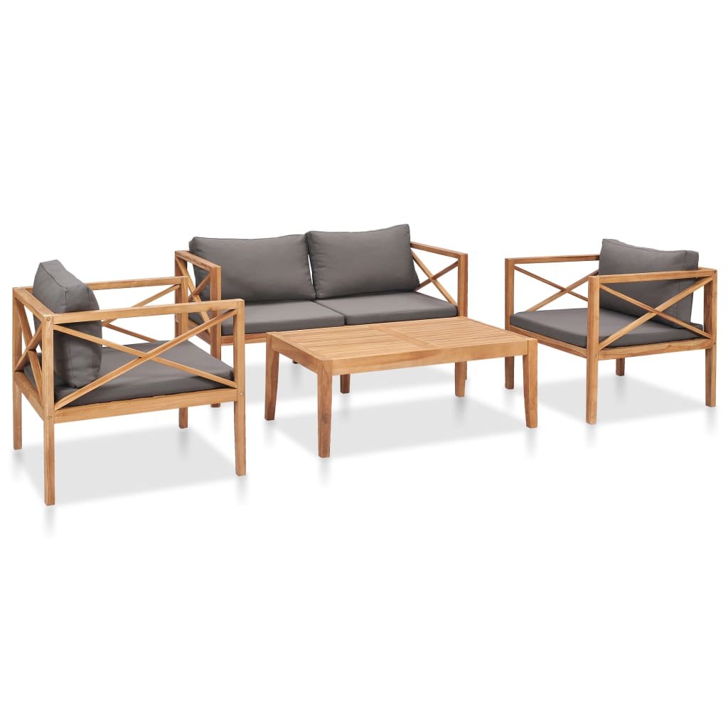 vidaXL Set Divani da Giardino 4 pz con Cuscini Legno Massello di Teak