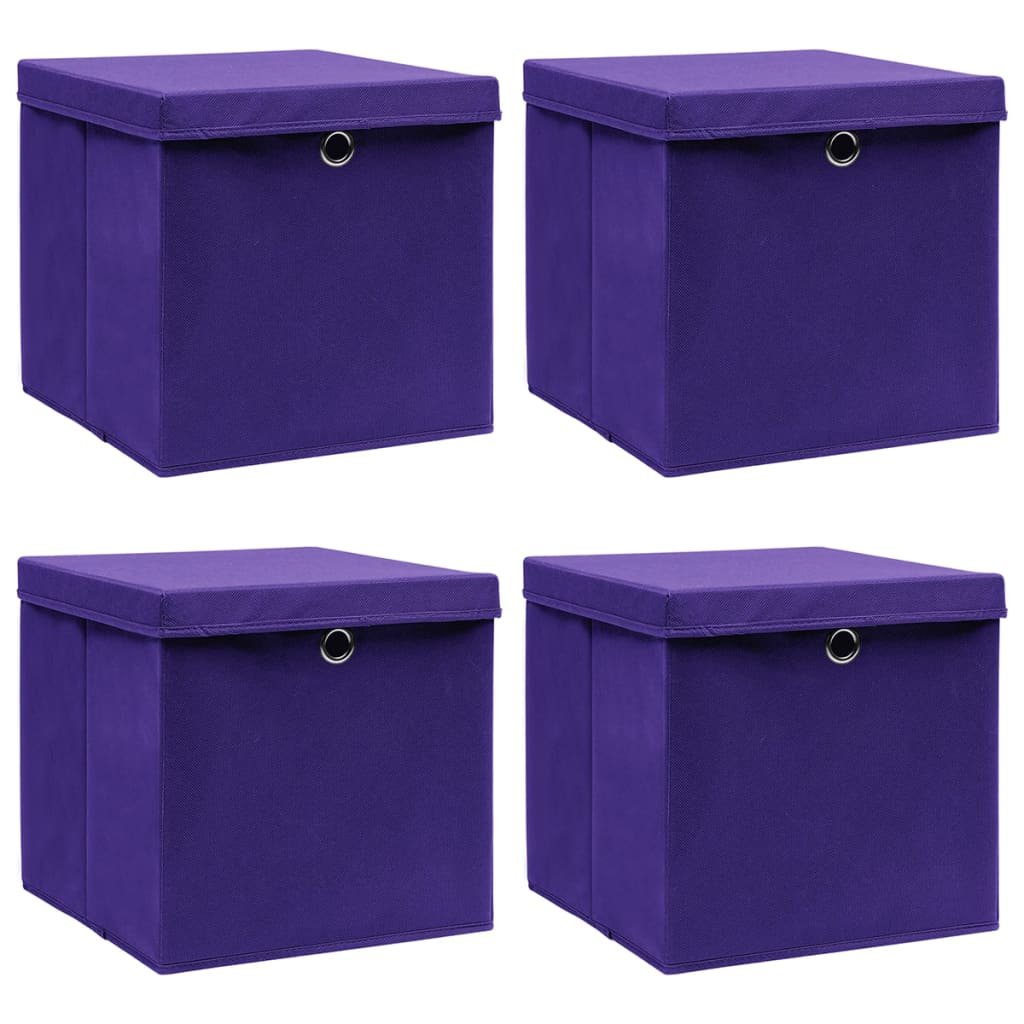 vidaXL Contenitori con Coperchi 4 pz 28x28x28 cm Viola