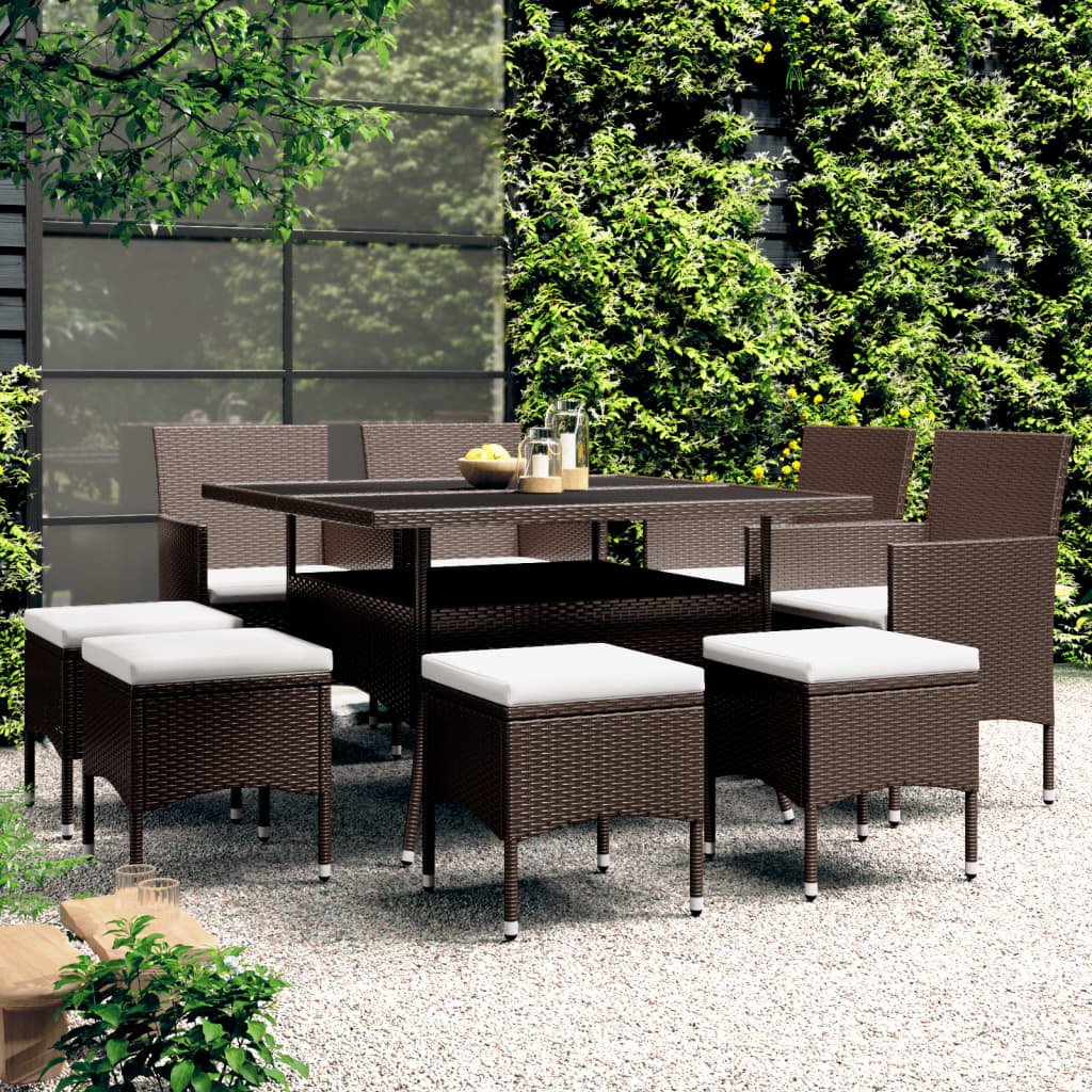 vidaXL Set da Pranzo da Giardino in Polyrattan 9 pz Marrone