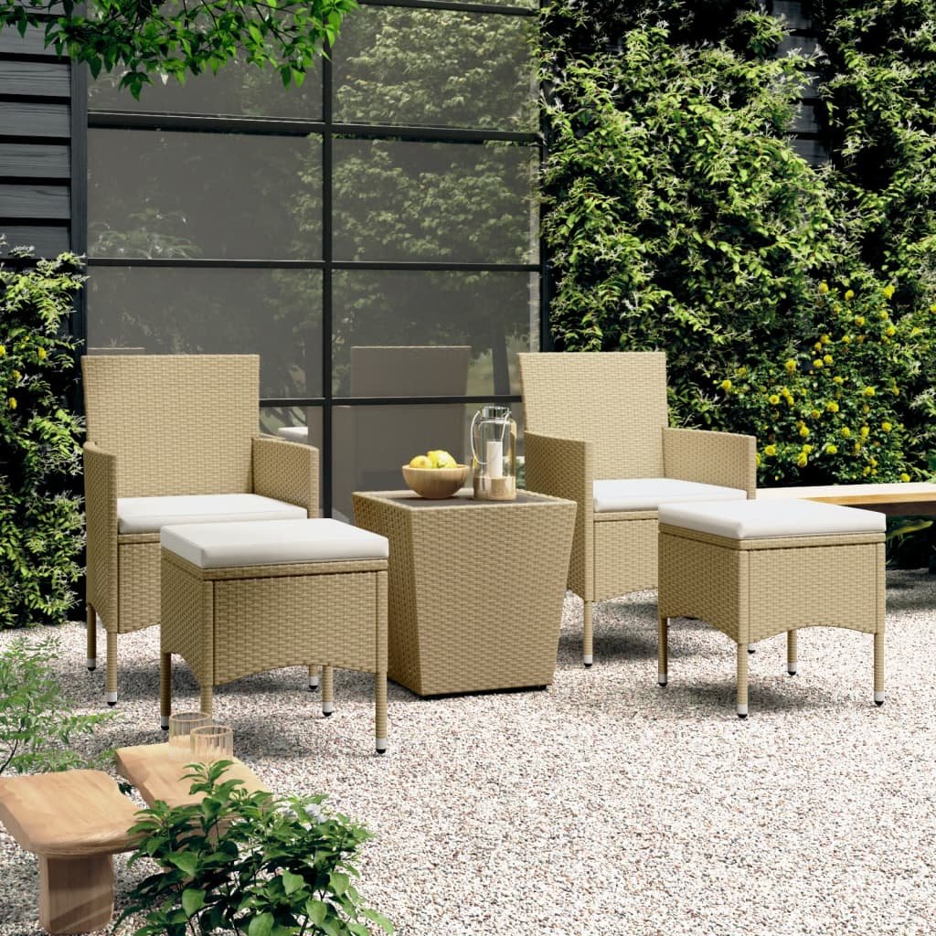 vidaXL Set Bistrot da Giardino 5 pz Polyrattan e Vetro Temperato Beige