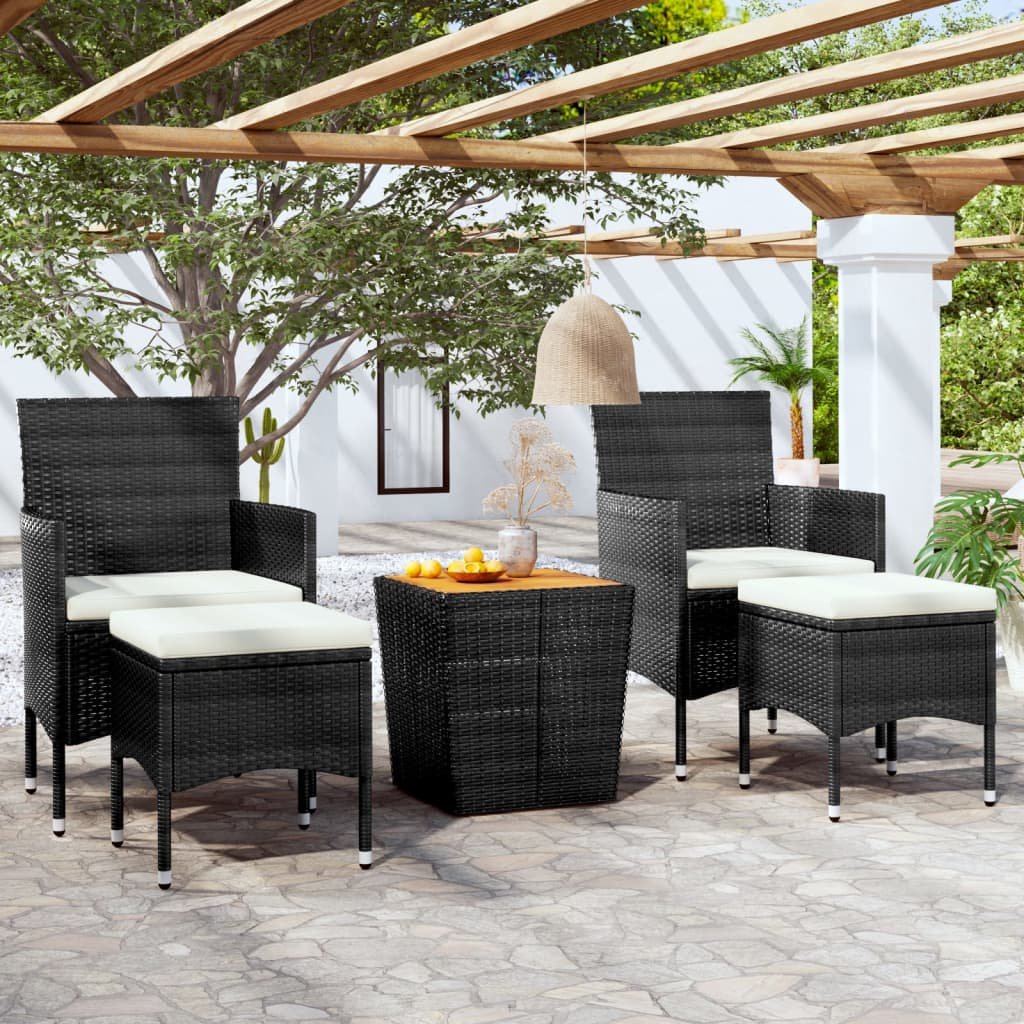 vidaXL Set Bistrot per Giardino 5 pz Polyrattan e Massello Acacia Nero
