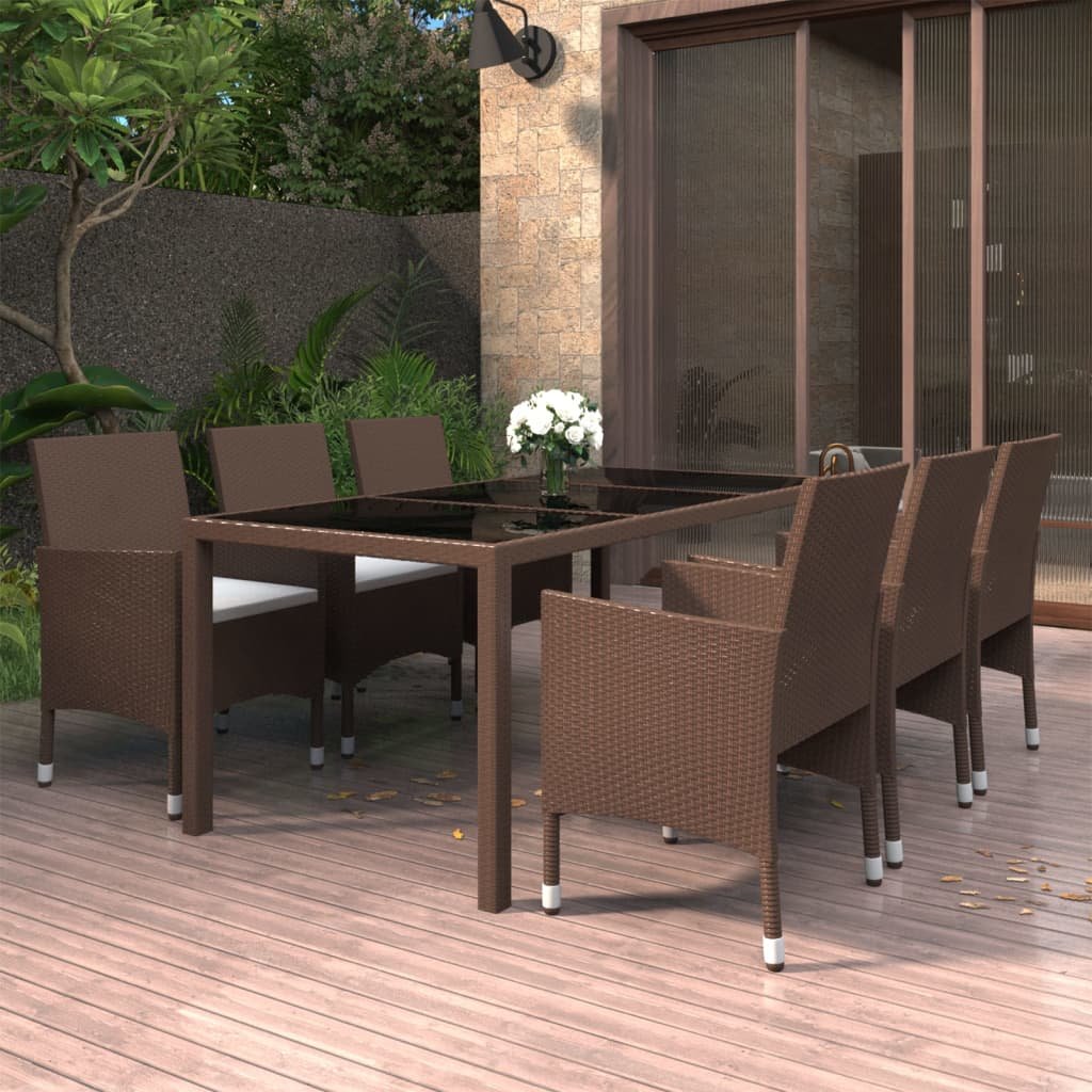 vidaXL Set Pranzo da Giardino 7pz Polyrattan e Vetro Temperato Marrone