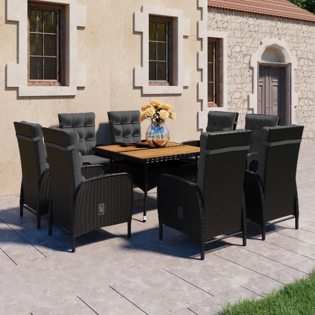 vidaXL Set da Pranzo da Giardino 9 pz in Polyrattan e Acacia Nero