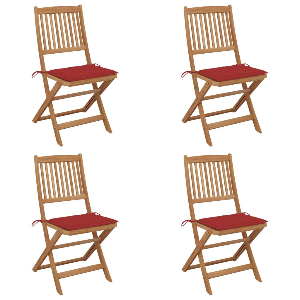 vidaXL Sedie da Giardino Pieghevoli 4 pz con Cuscini Massello Acacia