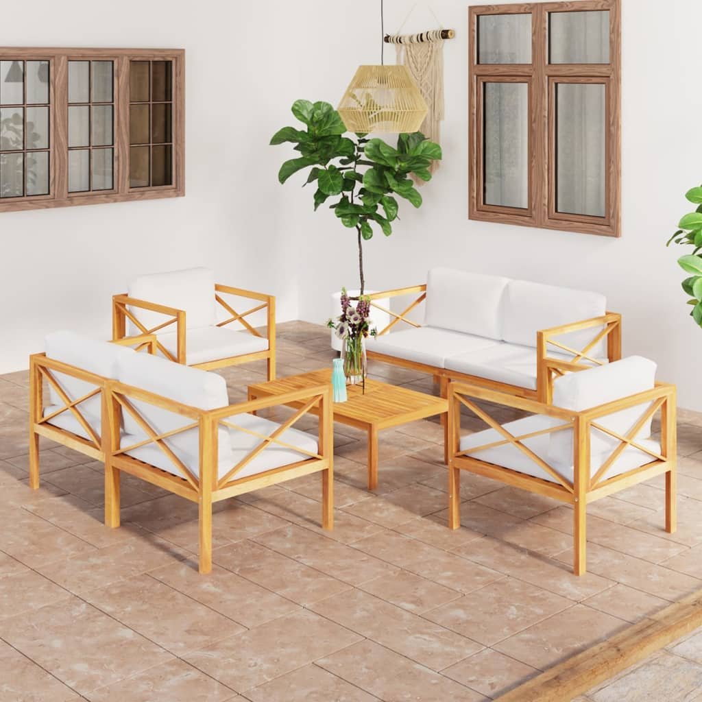 vidaXL Set Divani da Giardino 5 pz con Cuscini Legno Massello di Teak