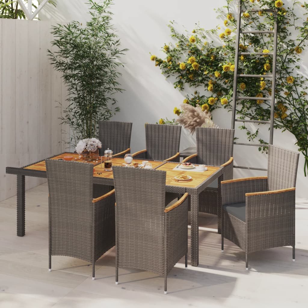 vidaXL Set da Pranzo per Esterni 7 pz con Cuscini in Polyrattan Grigio