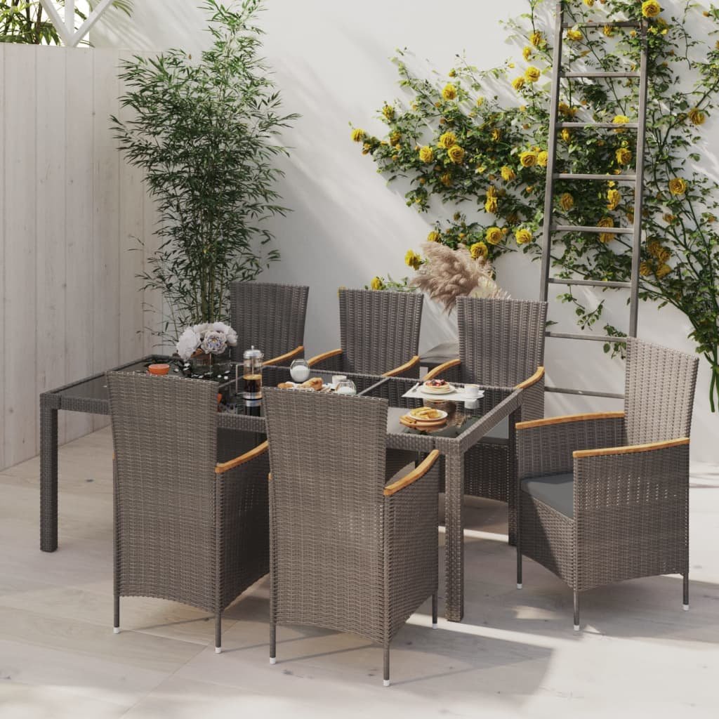 vidaXL Set da Giardino 7 pz con Cuscini in Polyrattan Nero e Grigio