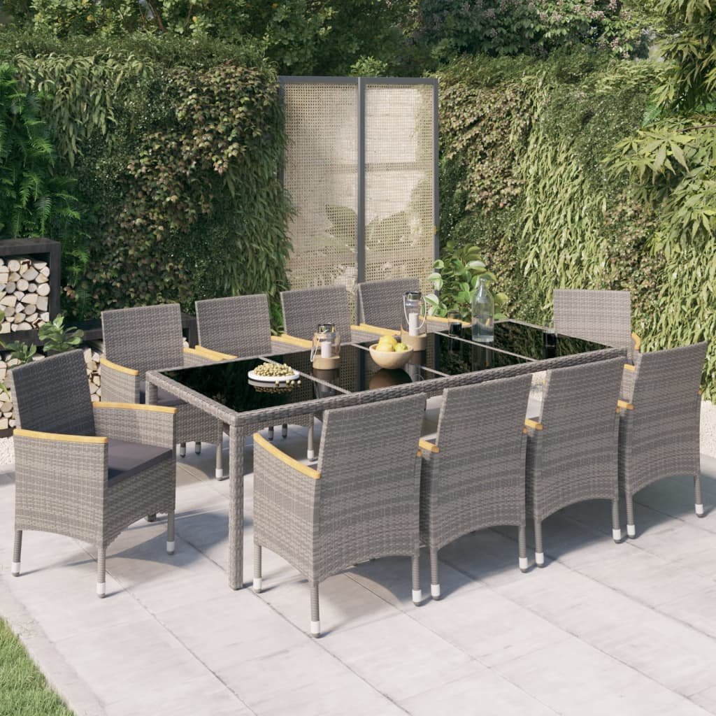 vidaXL Set da Pranzo Esterni 11pz con Cuscini Polyrattan Nero e Grigio