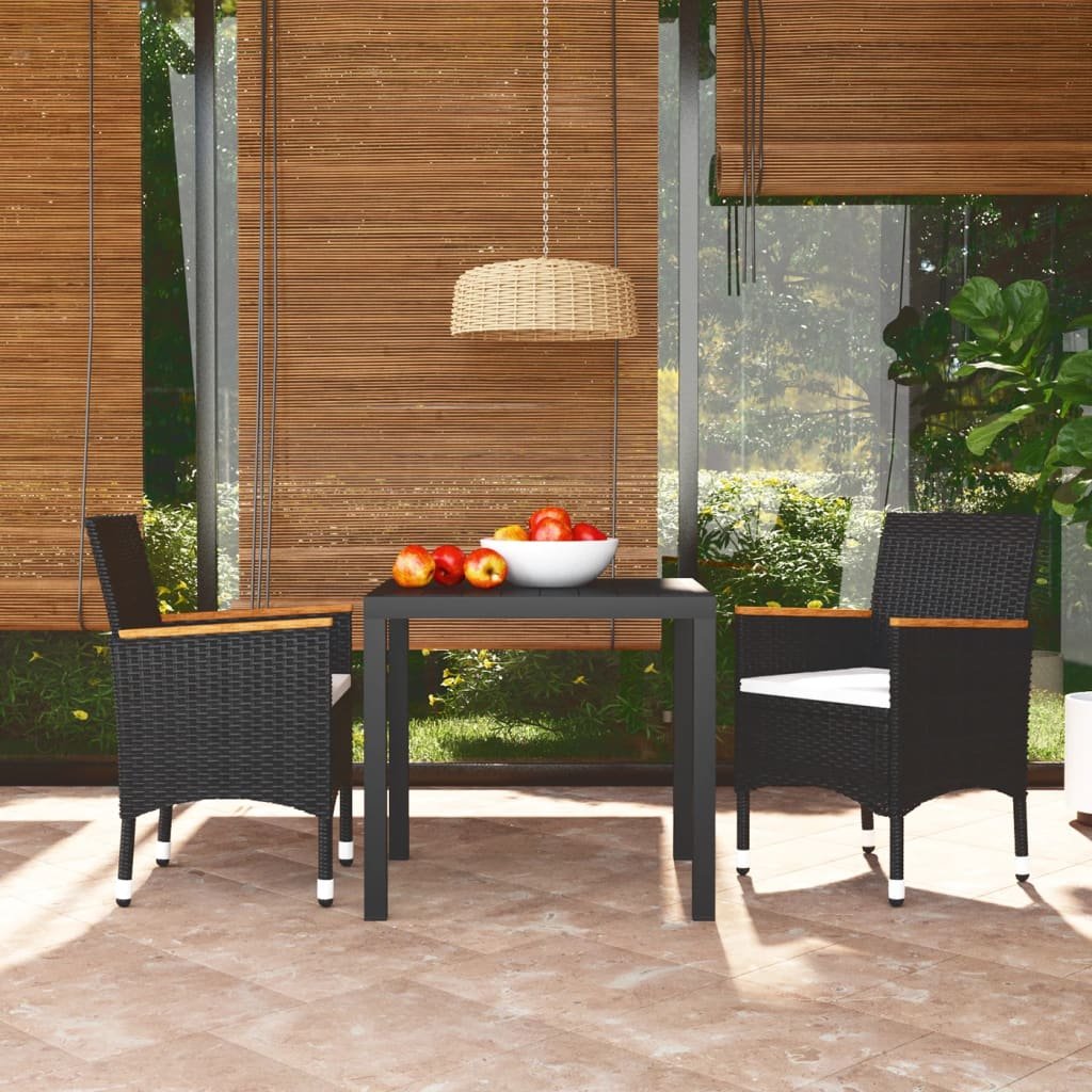 vidaXL Set da Pranzo per Giardino 3 pz con Cuscini Polyrattan Nero