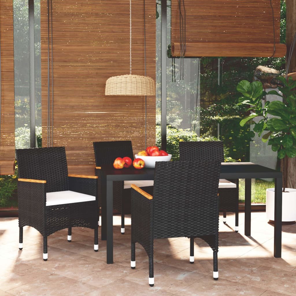vidaXL Set da Pranzo per Giardino 5 pz con Cuscini Polyrattan Nero