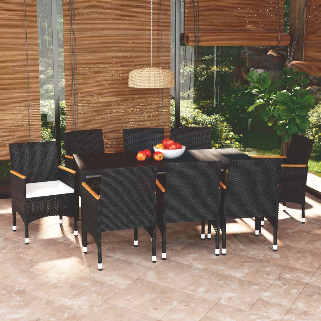vidaXL Set Pranzo da Giardino 9 pz con Cuscini in Polyrattan Nero