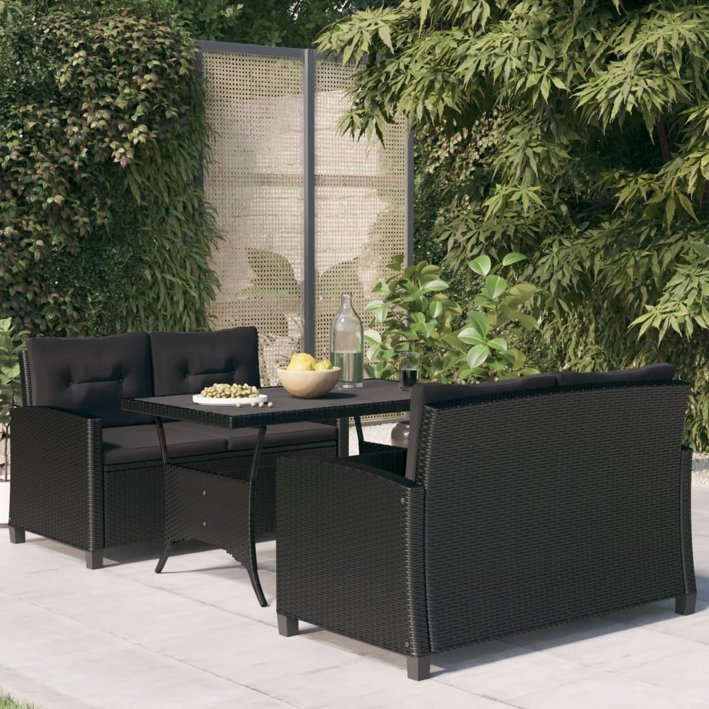 vidaXL Set da Pranzo da Giardino 3 pz con Cuscini Nero in Polyrattan