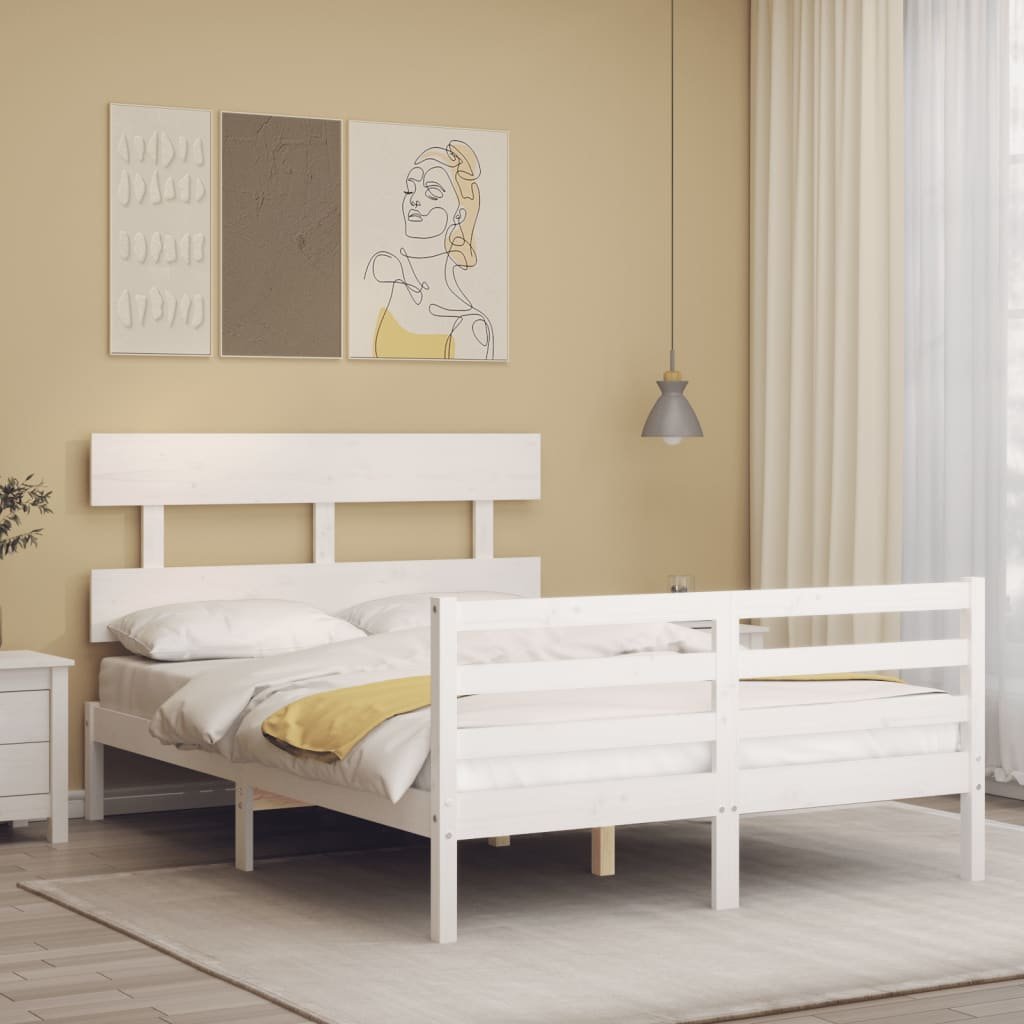 vidaXL Giroletto con Testiera Bianco 140x190 cm in Legno Massello