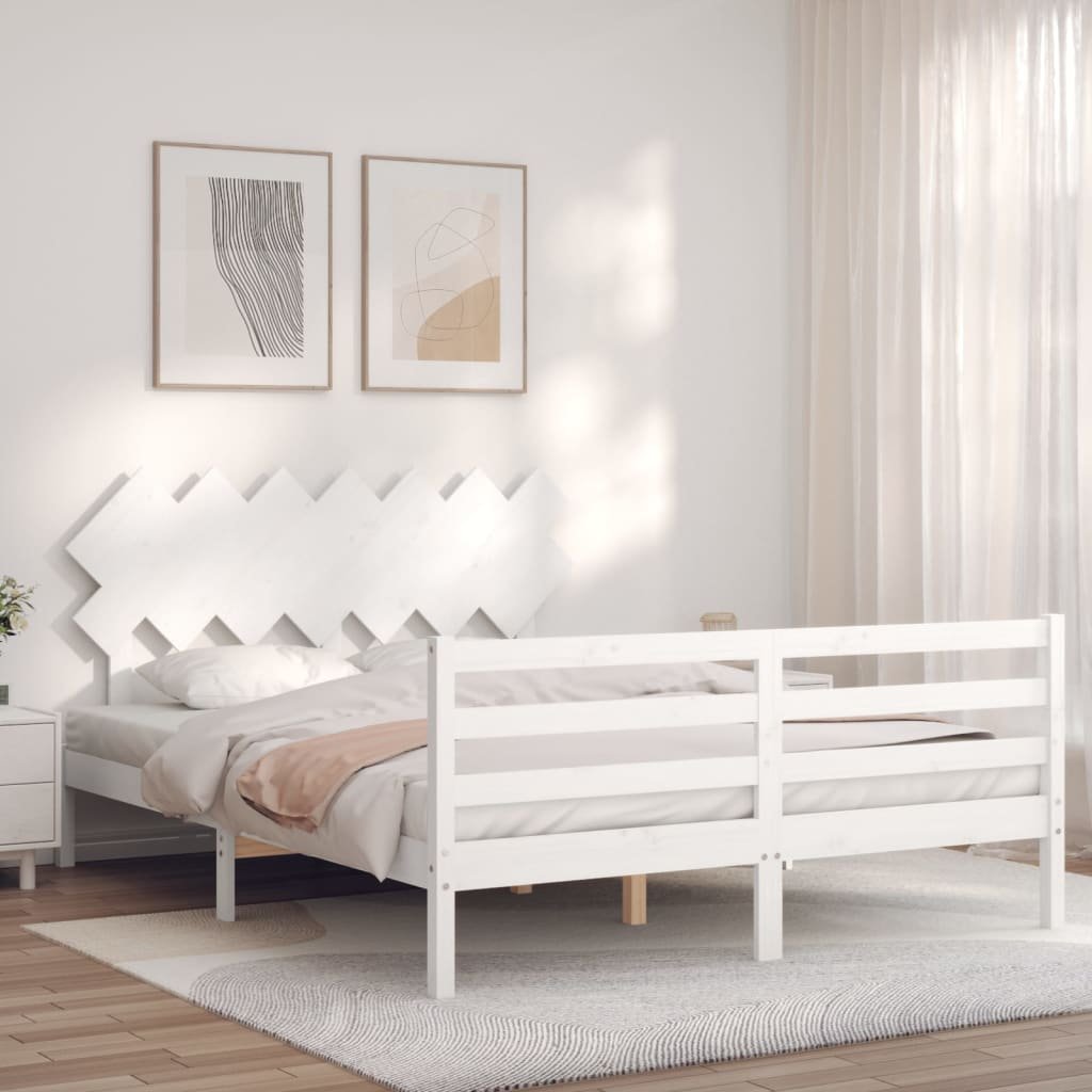 vidaXL Giroletto con Testiera Bianco 140x190 cm in Legno Massello