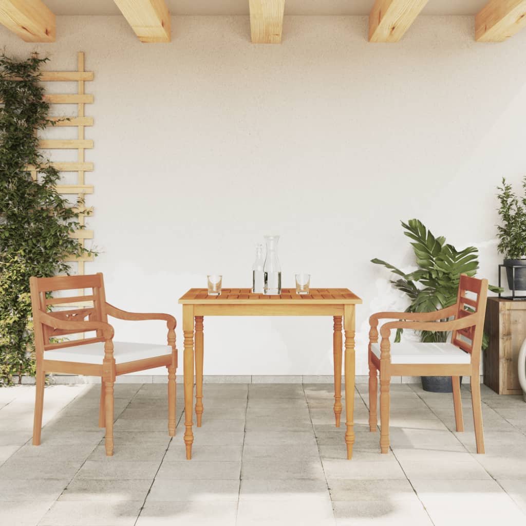 vidaXL Set Pranzo da Giardino 3pz con Cuscini Bianchi Massello di Teak