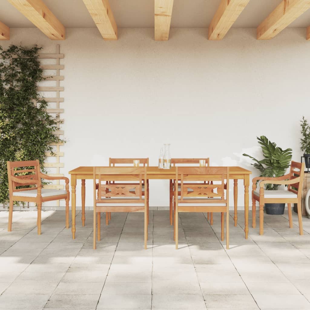 vidaXL Set Pranzo Giardino 7pz con Cuscini Bianchi Legno Massello Teak