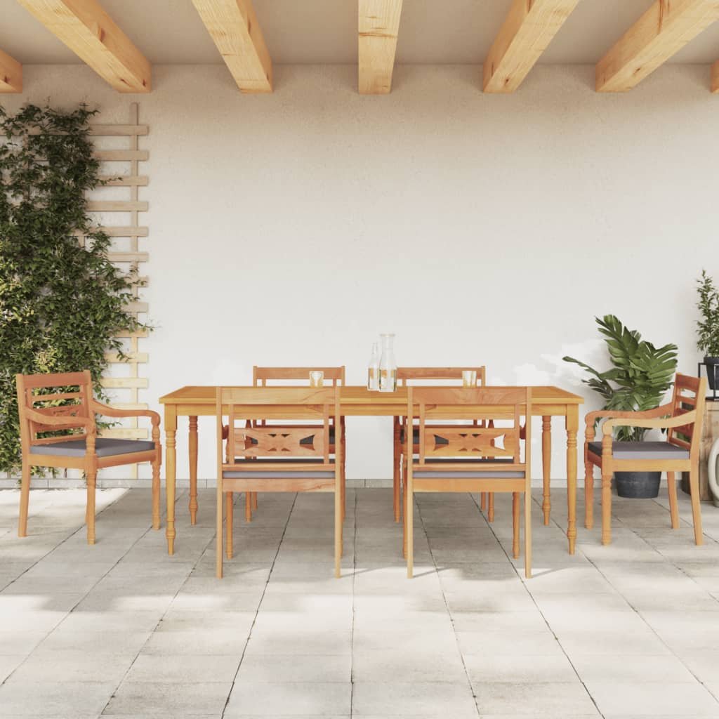 vidaXL Set Pranzo Giardino 7pz con Cuscini Grigio Scuro Massello Teak