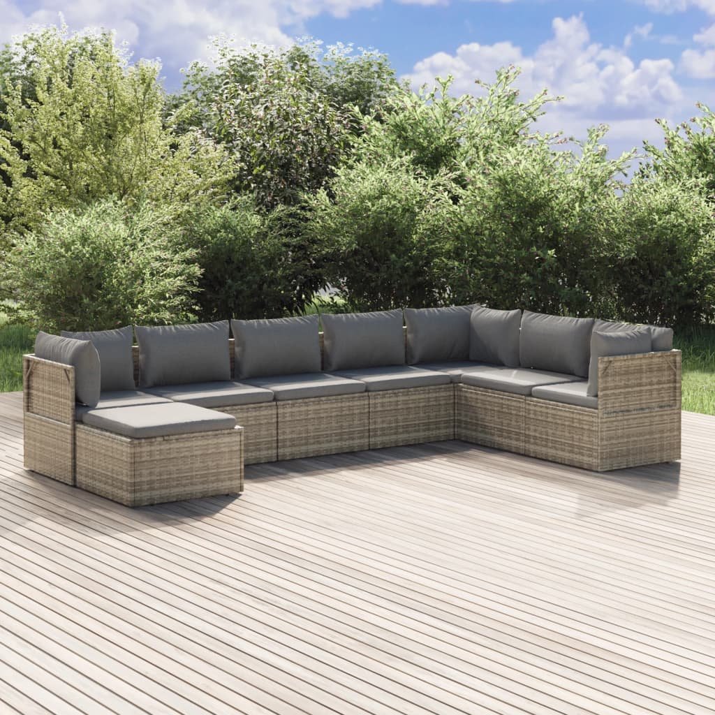 vidaXL Set Divani da Giardino 8 pz con Cuscini in Polyrattan Grigio