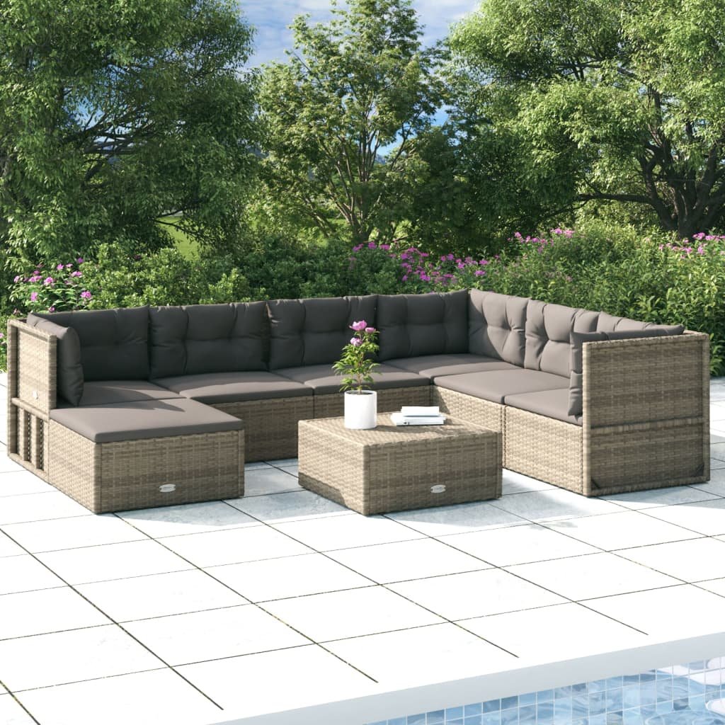 vidaXL Set Divani da Giardino 7 pz con Cuscini in Polyrattan Grigio