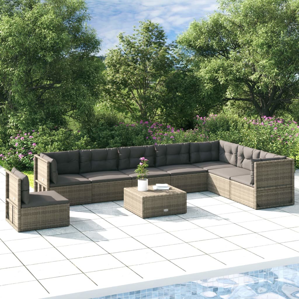 vidaXL Set Divani da Giardino 8 pz con Cuscini in Polyrattan Grigio