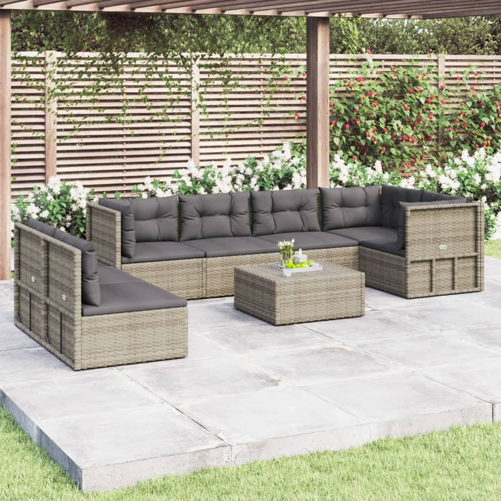 vidaXL Set Divani da Giardino 7 pz con Cuscini in Polyrattan Grigio