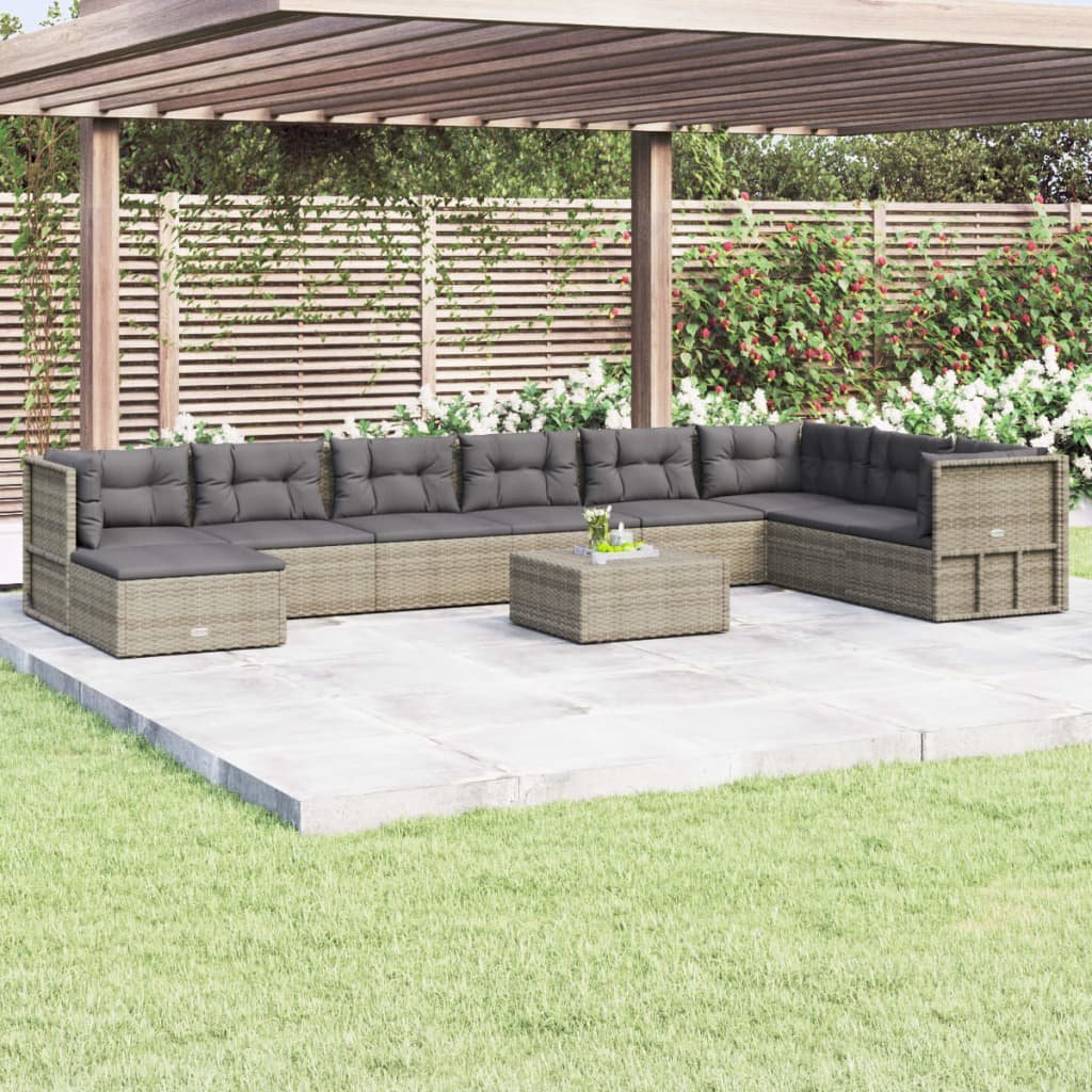 vidaXL Set Divani da Giardino 9 pz con Cuscini in Polyrattan Grigio