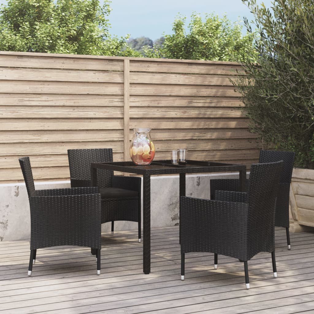 vidaXL Set da Pranzo da Giardino 5 pz Nero con Cuscini in Polyrattan
