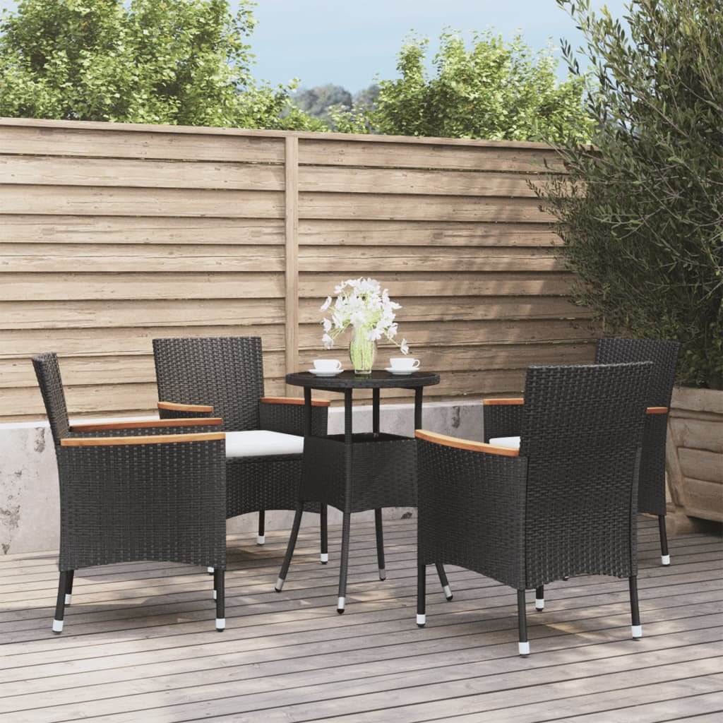 vidaXL Set Bistrò da Giardino 5 pz con Cuscini in Polyrattan Nero