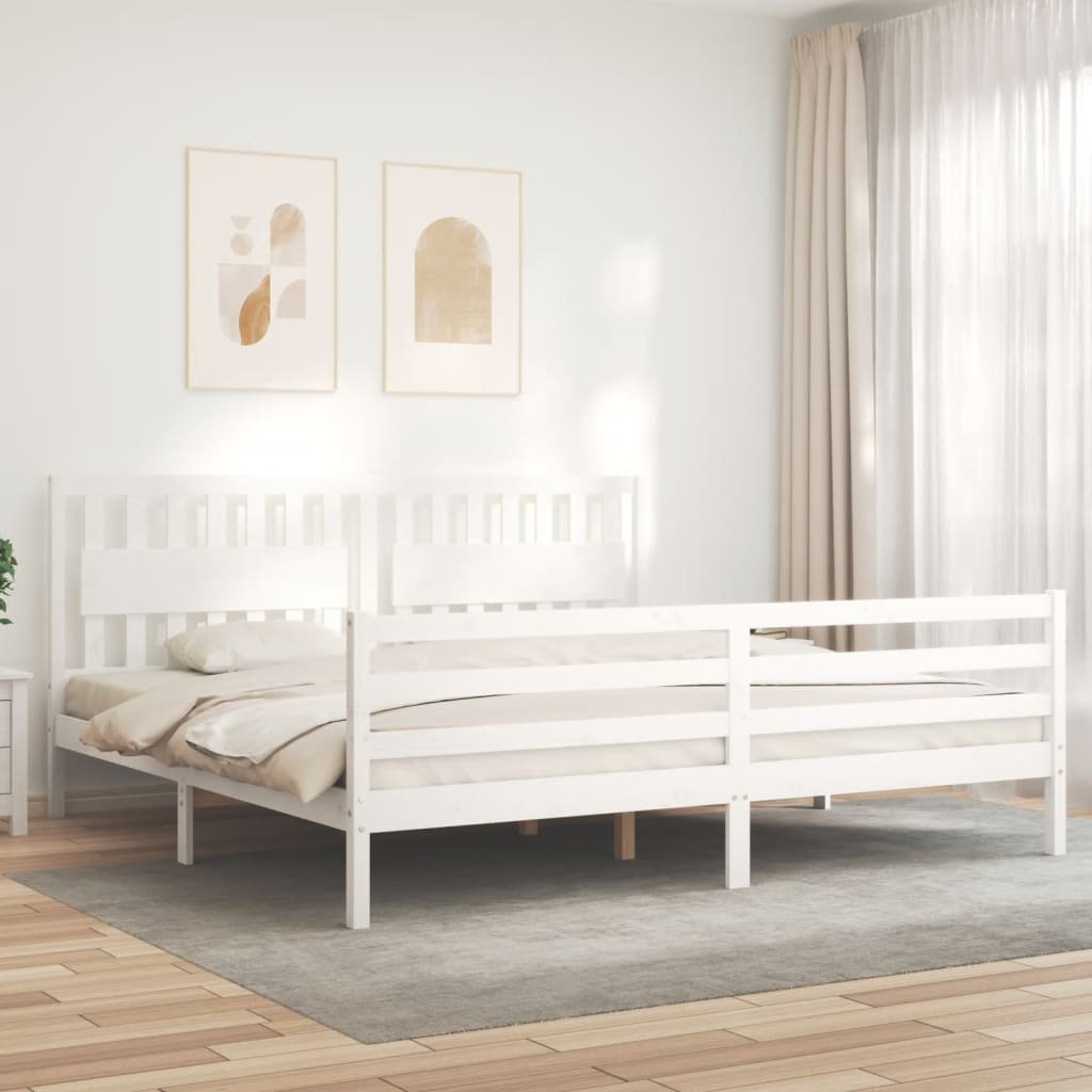 vidaXL Giroletto con Testiera Bianco 200x200 cm in Legno Massello